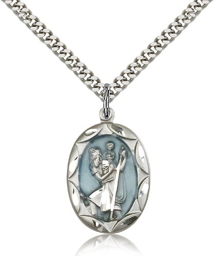 St. Christopher Medal, Sterling Silver - 24" 2.4mm Rhodium Plate Endless Chain