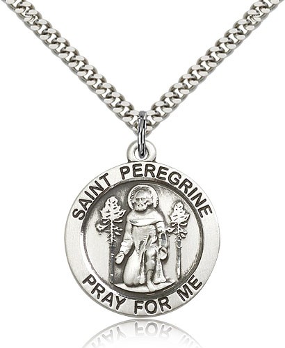 St. Peregrine Medal, Sterling Silver - 24" 2.4mm Rhodium Plate Endless Chain