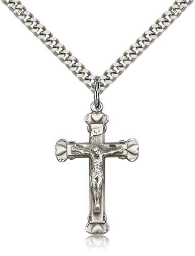 Crucifix Pendant, Sterling Silver - 24" 2.4mm Rhodium Plate Endless Chain