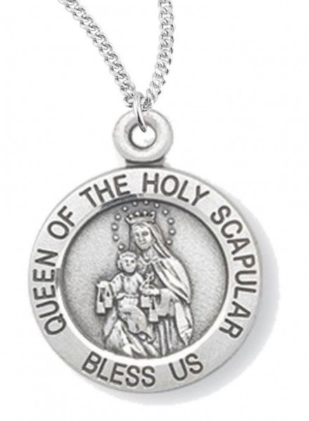 Women's Queen of the Holy Scapular Necklace (Medium), Sterling Silver with Chain Options - 20" 2.2mm Stainless Steel Chain with Clasp