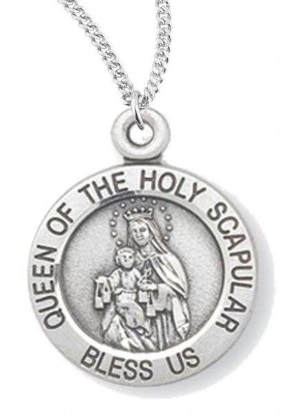 Women's Queen of the Holy Scapular Necklace, Sterling  Silver with Chain Options - 18" 2.2mm Stainless Steel Chain + Clasp