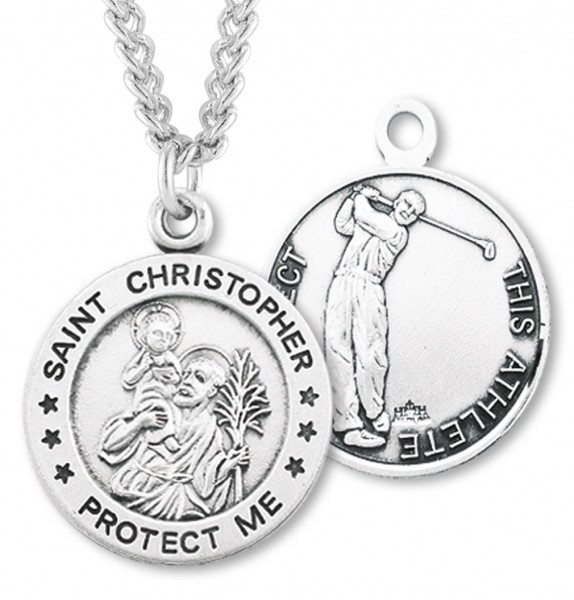 Round Boy's St. Christopher Golf Necklace With Chain - 24" 3mm Stainless Steel Endless Chain