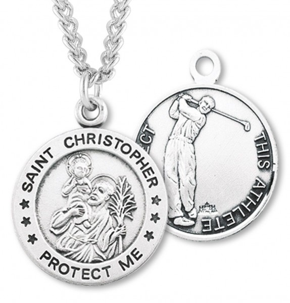 Round Boy's St. Christopher Golf Necklace With Chain - 24" 3mm Stainless Steel Chain + Clasp