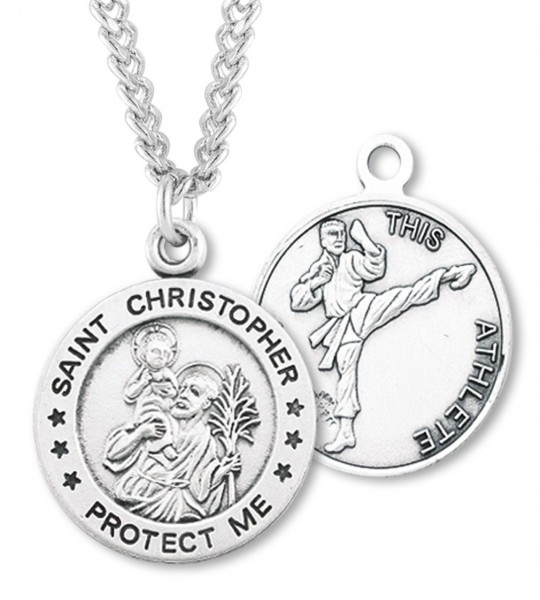 Round Boy's St. Christopher Martial Arts Necklace With Chain - 24" 3mm Stainless Steel Chain + Clasp