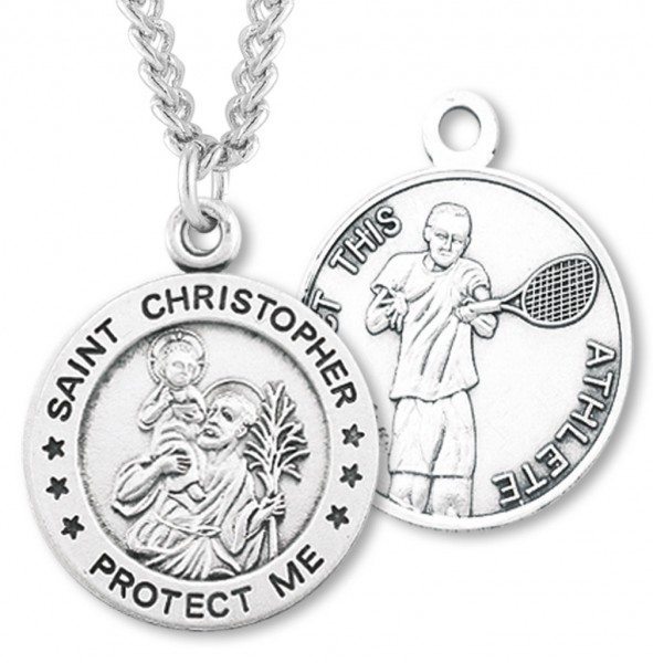 Round Boy's St. Christopher Tennis Necklace With Chain - 24" 3mm Stainless Steel Endless Chain