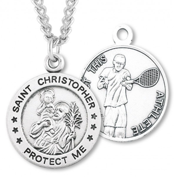 Round Boy's St. Christopher Tennis Necklace With Chain - 24" Sterling Silver Chain + Clasp