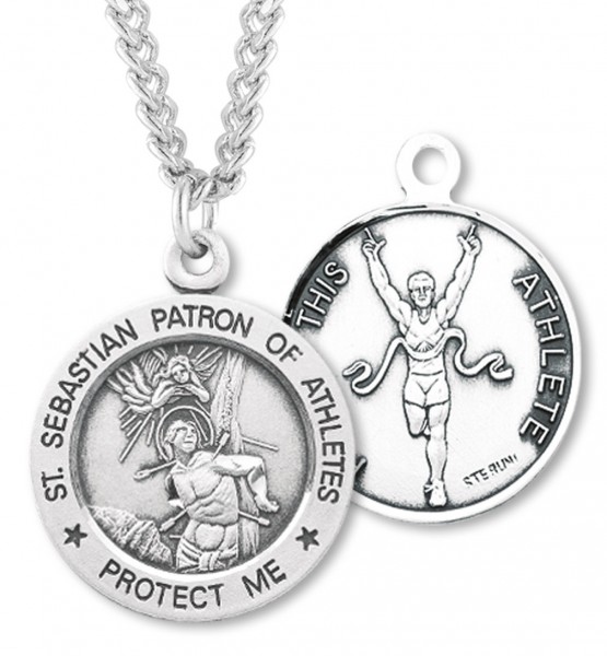 Round Boy's St. Sebastian Track Necklace With Chain - 24" 3mm Stainless Steel Endless Chain