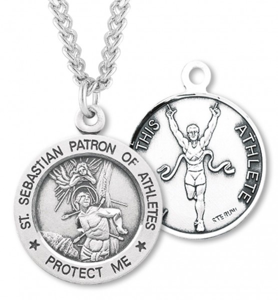 Round Boy's St. Sebastian Track Necklace With Chain - 20" 2.2mm Stainless Steel Chain with Clasp