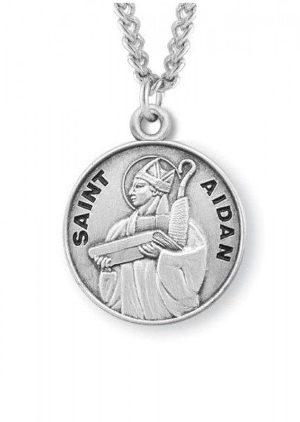 Boy's St. Aidan Necklace Round Sterling Silver with Chain - 20" 2.2mm Stainless Steel Chain with Clasp