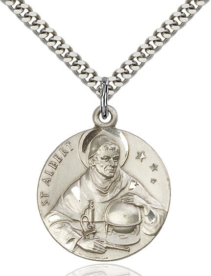 St. Albert the Great Medal, Sterling Silver - 24" 2.2mm Sterling Silver Chain + Clasp