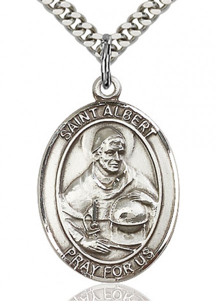 St. Albert the Great Medal, Sterling Silver, Large - 24" 2.4mm Rhodium Plate Endless Chain