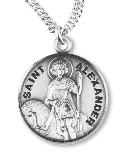 Boy's St. Alexander Necklace Round Sterling Silver with Chain - 20" 2.2mm Stainless Steel Chain with Clasp