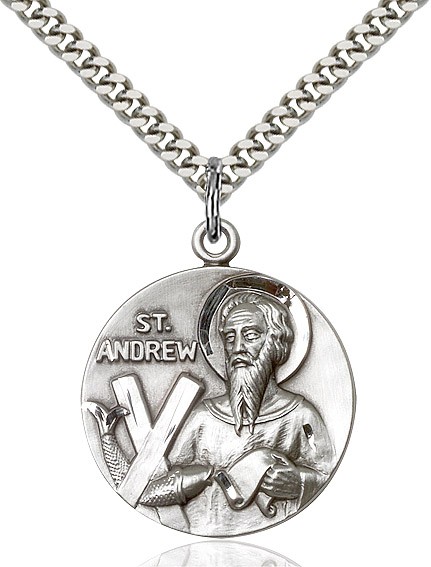 St. Andrew Medal, Sterling Silver - 24" 2.2mm Sterling Silver Chain + Clasp