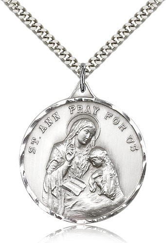 St. Ann Medal, Sterling Silver - 24" Sterling Silver Chain + Clasp