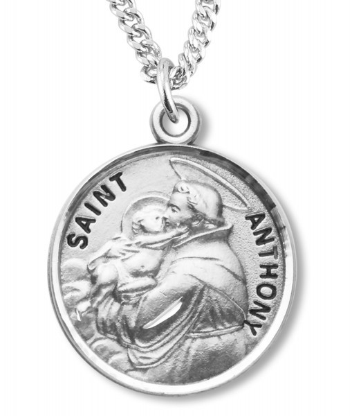 Boy's St. Anthony Necklace Round Sterling Silver with Chain - 20" 2.2mm Stainless Steel Chain with Clasp