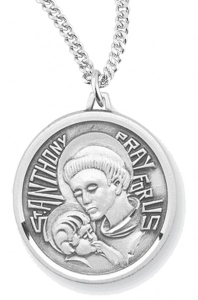 Women's St. Anthony Necklace, Sterling Silver with Chain Options - 20" 1.8mm Sterling Silver Chain + Clasp