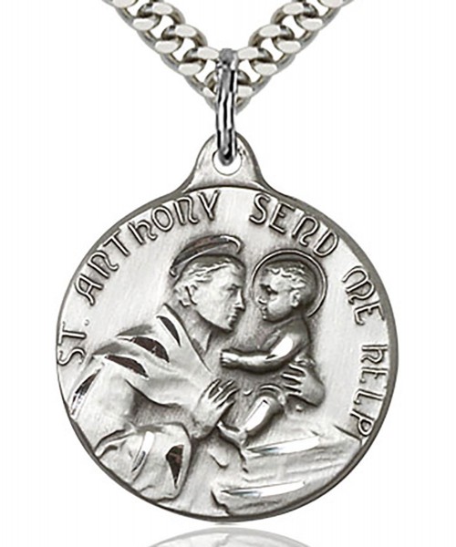 St. Anthony Medal, Sterling Silver - 24" 2.4mm Rhodium Plate Endless Chain