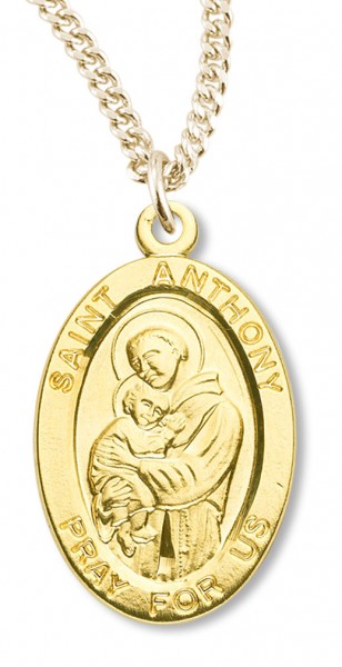 16kt Gold Over Sterling Silver Saint Anthony Pendant + 20 Inch Gold Plated Chain &amp; Clasp - 20" 2.2mm Gold Plated Chain + Clasp