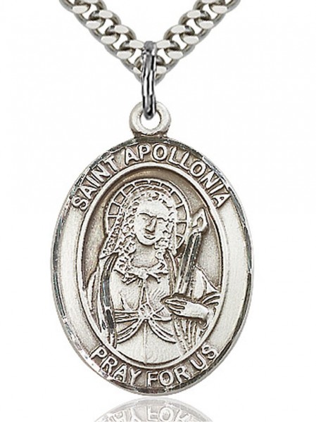 St. Apollonia Medal, Sterling Silver, Large - 24" 2.4mm Rhodium Plate Endless Chain