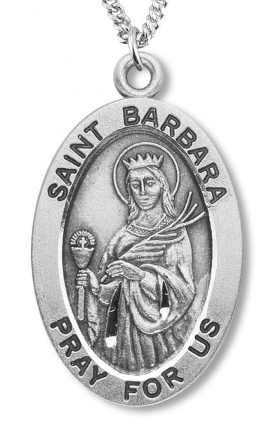 Women's St. Barbara Necklace Oval Sterling Silver with Chain Options - 18" 2.2mm Stainless Steel Chain + Clasp