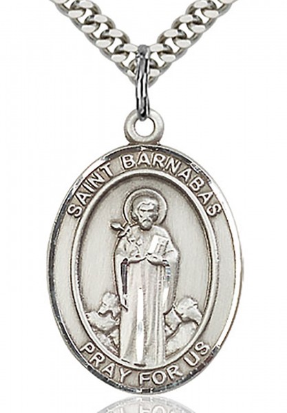 St. Barnabas Medal, Sterling Silver, Large - 24" 2.4mm Rhodium Plate Chain + Clasp
