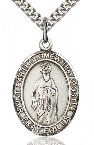 St. Bartholomew the Apostle Medal, Sterling Silver, Large - 24" 2.4mm Rhodium Plate Chain + Clasp