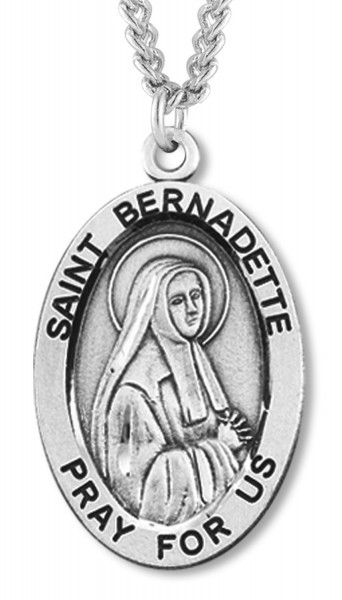 Women's St. Bernadette Necklace Oval Sterling Silver with Chain Options - 18" 2.2mm Stainless Steel Chain + Clasp