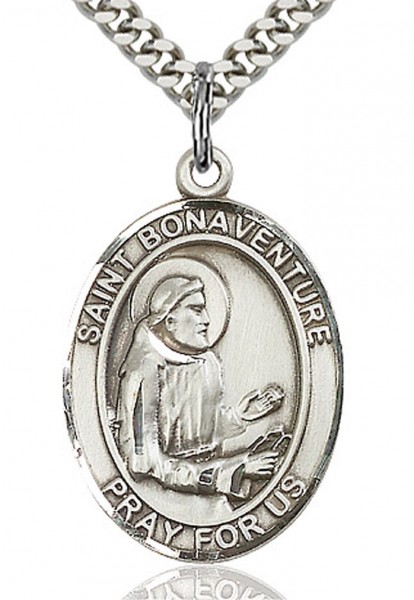 St. Bonaventure Medal, Sterling Silver, Large - 24" 2.4mm Rhodium Plate Endless Chain