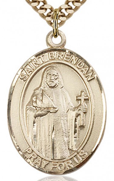 St. Brendan the Navigator Medal, Gold Filled, Large - 24" 2.4mm Gold Plated Endless Chain