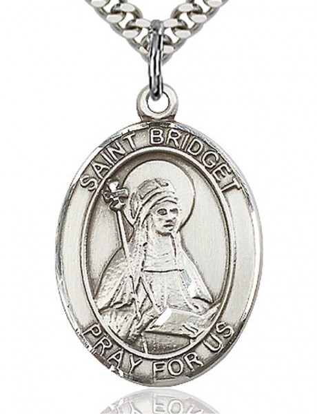 St. Bridget of Sweden Medal, Sterling Silver, Large - 24" Sterling Silver Chain + Clasp