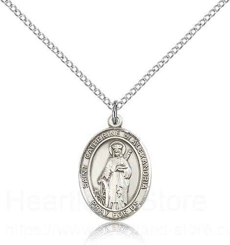 Women's Sterling Silver St. Catherine of Alexandria Medal - 20" 1.8mm Sterling Silver Chain + Clasp