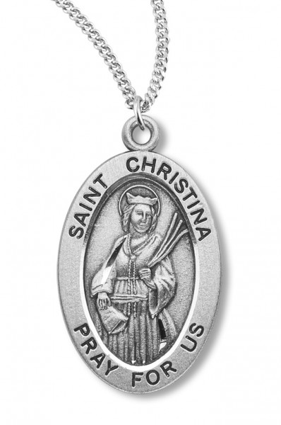 Women's St. Christina Necklace Oval Sterling Silver with Chain Options - 18" 1.8mm Sterling Silver Chain + Clasp