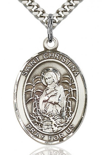 St. Christina the Astonishing Medal, Sterling Silver, Large - 24" 2.4mm Rhodium Plate Endless Chain