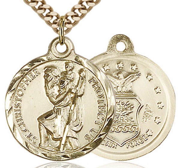 St. Christopher Air Force Medal, Gold Filled - 24" 2.4mm Gold Plated Endless Chain