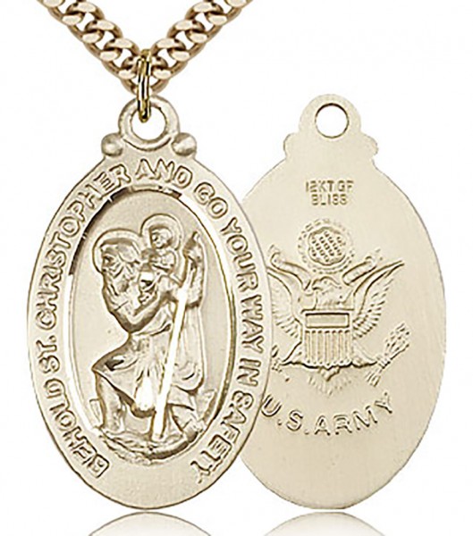 St. Christopher Army Medal, Gold Filled - 24" 2.4mm Gold Plated Endless Chain