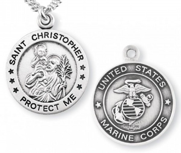 St. Christopher Marine Medal Sterling Silver - 24" 3mm Stainless Steel Endless Chain