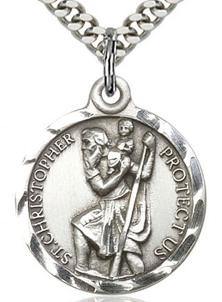 St. Christopher Medal, Sterling Silver - 24" 2.2mm Sterling Silver Chain + Clasp