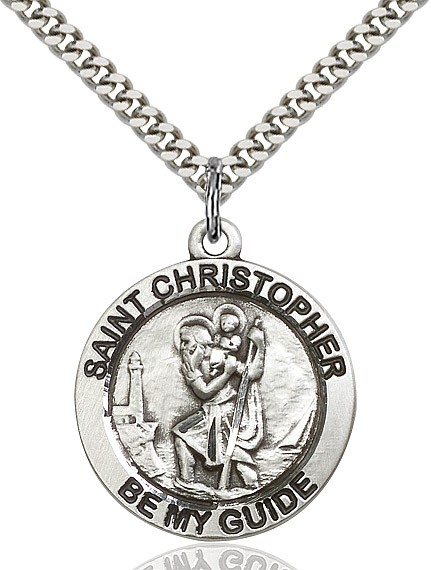 St. Christopher Medal, Sterling Silver - 24" 2.2mm Sterling Silver Chain + Clasp