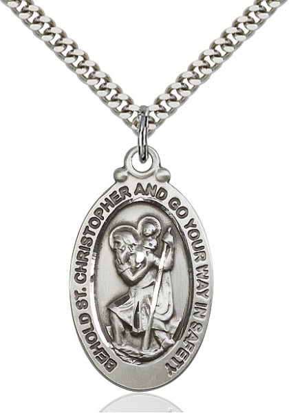 St. Christopher Medal, Sterling Silver - 24" 2.2mm Sterling Silver Chain + Clasp