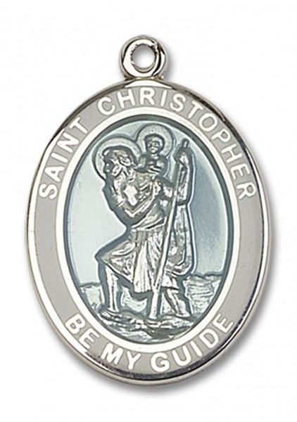 St. Christopher Medal with White Border, Sterling Silver, Large - No Chain