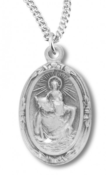 Women's Sterling Silver Oval Saint Christopher Necklace with Chain Options - 20" 1.8mm Sterling Silver Chain + Clasp