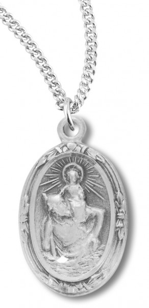 Women's Sterling Silver Oval Saint Christopher Necklace with Chain Options - 18" 2.2mm Stainless Steel Chain + Clasp