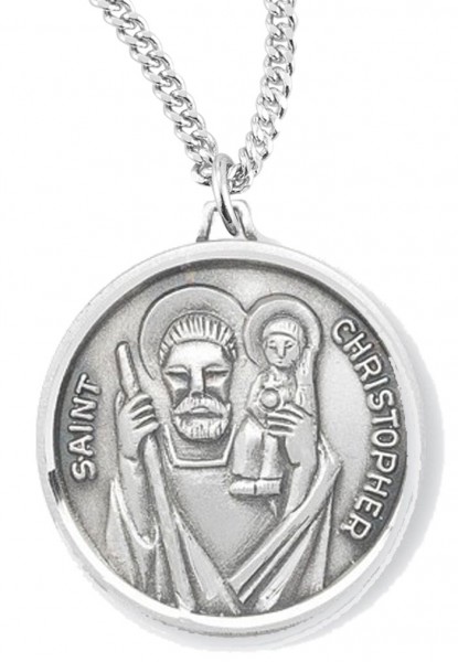 Women's St. Christopher Necklace, Sterling Silver with Chain Options - 20" 1.8mm Sterling Silver Chain + Clasp