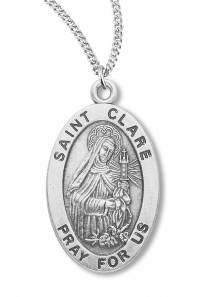 Women's St. Clare Necklace Oval Sterling Silver with Chain Options - 18" 2.2mm Stainless Steel Chain + Clasp