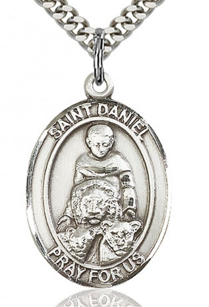 St. Daniel Medal, Sterling Silver, Large - 24" 2.2mm Sterling Silver Chain + Clasp
