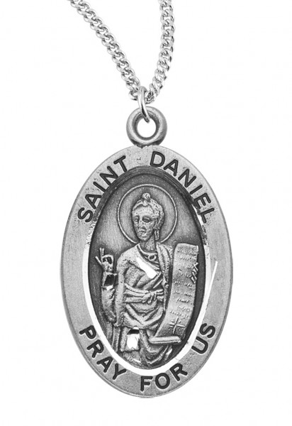 Boy's St. Daniel Necklace Oval Sterling Silver with Chain - 20" 2.2mm Stainless Steel Chain with Clasp