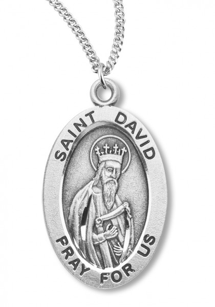 Boy's St. David Necklace Oval Sterling Silver with Chain - 20" 2.2mm Stainless Steel Chain with Clasp