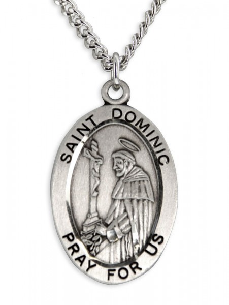 Boy's St. Dominic Necklace Oval Sterling Silver with Chain - 20" 2.2mm Stainless Steel Chain with Clasp