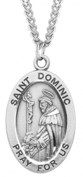 Men's Saint Dominic Sterling Silver Oval Necklace with Chain Options - 20" 2.2mm Stainless Steel Chain with Clasp