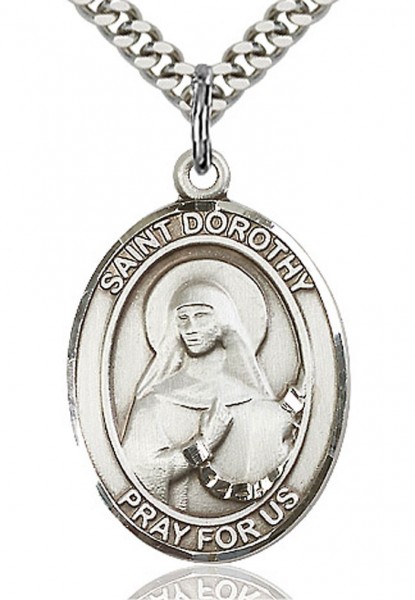 St. Dorothy Medal, Sterling Silver, Large - 24" 2.2mm Sterling Silver Chain + Clasp